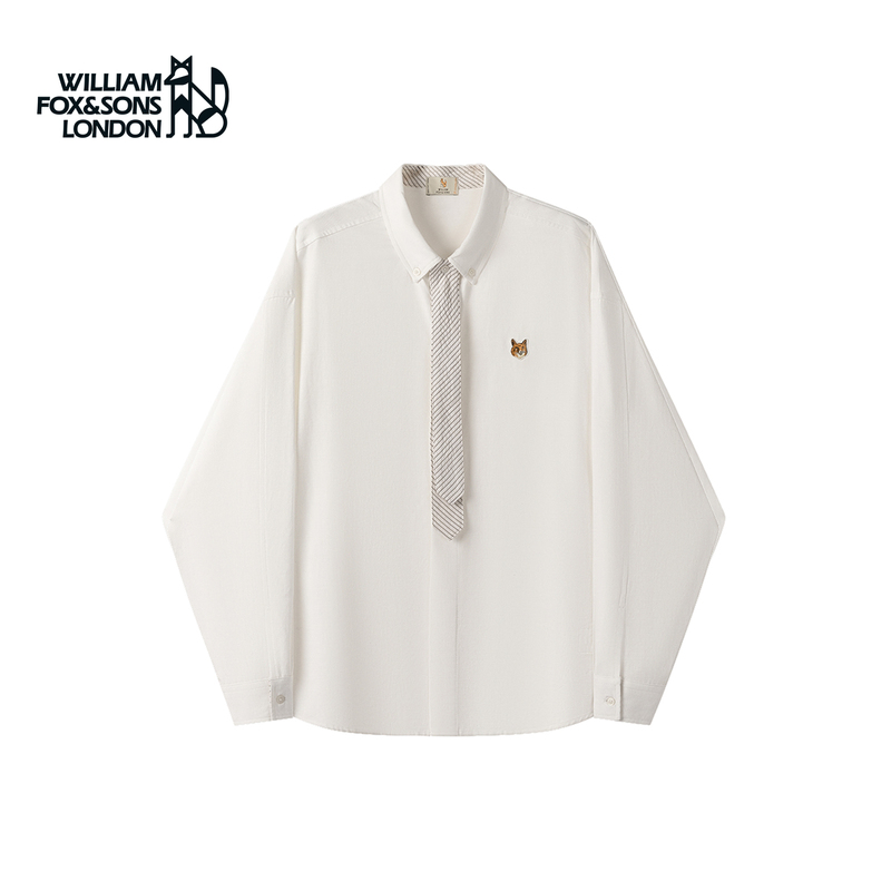 British Little Fox 26 Spring Fashion Design Detachable Tie Cleanfit Lyocell Linen Long Sleeve Shirt