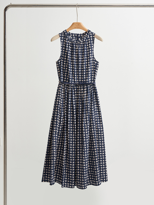 High-End European Pure Cotton Poplin Retro Polka Dot Geometric Print Elegant and Gentle Round Neck Sleeveless Belt Dress High-End European Pure Cotton Poplin Retro Polka Dot Geometric Print Elegant and Gentle Round Neck Sleeveless Belt Dress