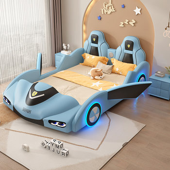Children's Car Bed Boy's Single Bed Solid Wood with Guardrail Student Room Creative Cartoon Bed 1.5m Storage Bed