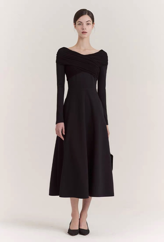 Show Ingenuity Korean Designer Brand Solid Color Front Cross Evening Party Dress