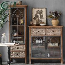American light luxury entrance cabinet champagne color solid wood three-drawer cabinet sideboard decoration hall cabinet storage cabinet furniture customization
