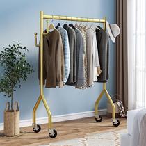 Clothes rack mobile home wheel single narrow folding tripod clothes hanging balcony rod clothes drying rack floor-standing cooling rod bedroom