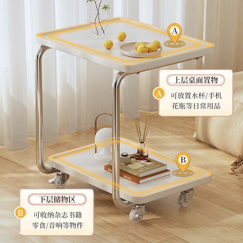 新品沙发边几家用客厅小桌子w可移动茶几小推车卧室床头侧边柜置
