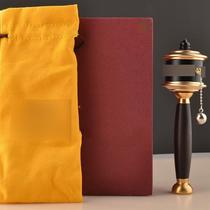 Six-character mantra turning simple wheel Tibetan hand-operated wheel ornaments living room lotus pure copper rotating drum hand-cranked storage bag