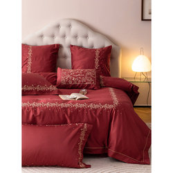 High -end European style romantic wedding 100 full cotton four -piece large red embroidery wedding quilt bed supplies