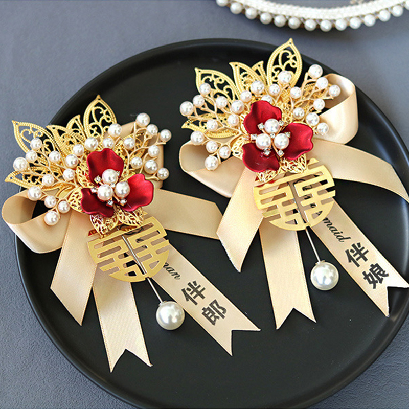 結婚式のコサージュ ブローチ新郎新婦の結婚式のブローチお父さんとお母さんのフルセット家族高品質コサージュ ブローチおじいちゃん