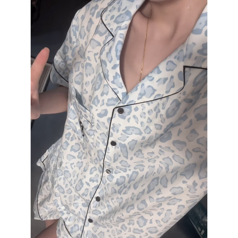 Victoria's Secret Genuine Pajama Set, Tencel Cotton Leopard Print Pajamas, Short-Sleeved Shorts and Long Pants, Summer High-Quality Pajamas