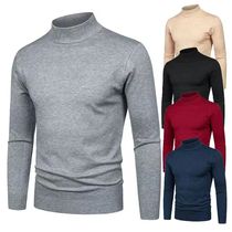2024 New Mens Solid Color Half High Neck Slim Fit Pullover