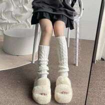 Knitted white stockings for women autumn and winter mid-tube protective y2k socks set jk bubble warm calf lolita set