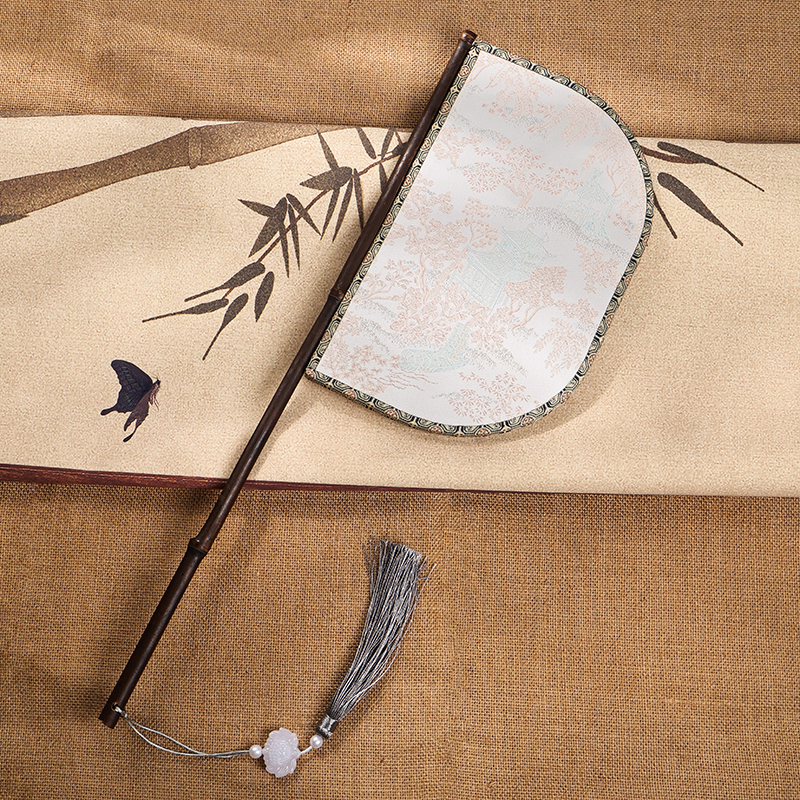 Purple Bamboo Knife Fan with Long Handle, Hanfu Fashion Show Photo Prop, Face-Covering Ancient Style Fan, Warring States Robe Fan, Wei and Jin Dynasty Performance Knife Fan