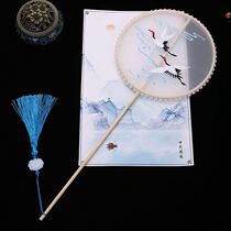 Embroidery fan Hanfu shooting props Palace fan ancient wind long handle round fan silk classical dance bamboo fan embroidery fan