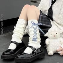 Womens calf and leg warm jk socks set white medium tube protective autumn and winter socks y2k set bubble lolita knitted