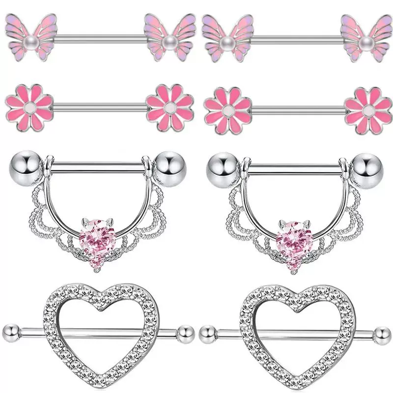 [Ювелирный набор серьги-пиерсинг Fashion Flower из стали кристалл]