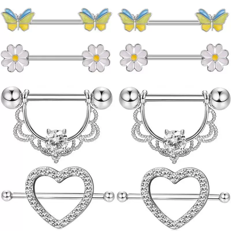 [Ювелирный набор серьги-пиерсинг Fashion Flower из стали кристалл]