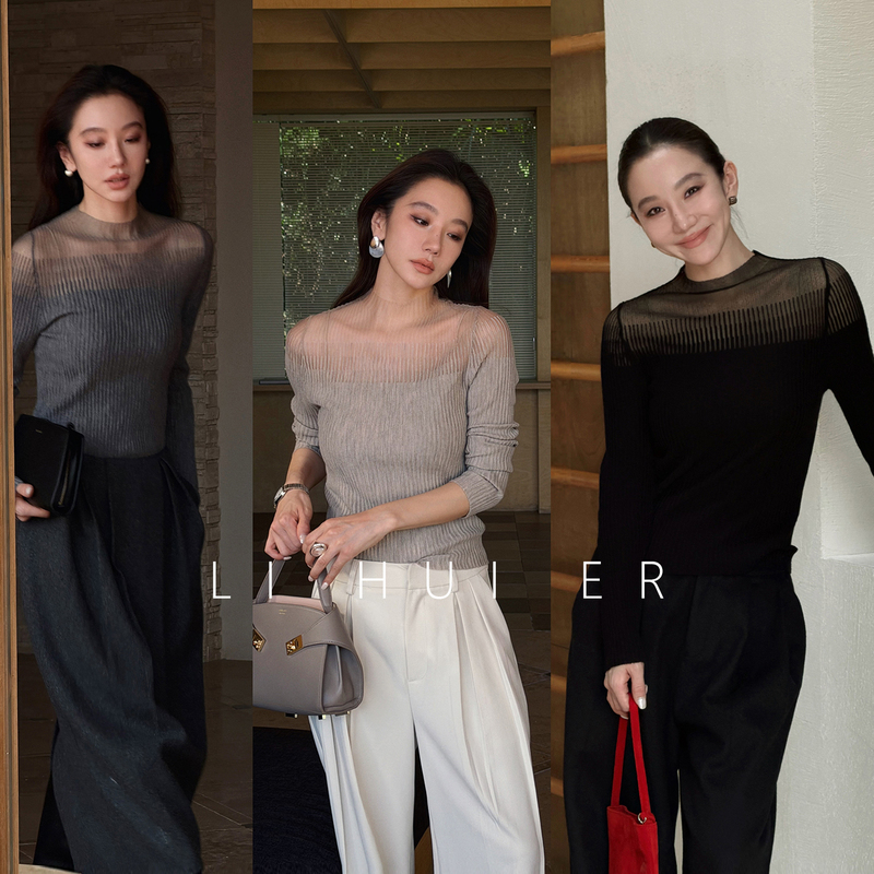 Lihuier [Pheromone Breath] 100% Sheep Wool Spliced Design Slimming Base Knit Sweater
