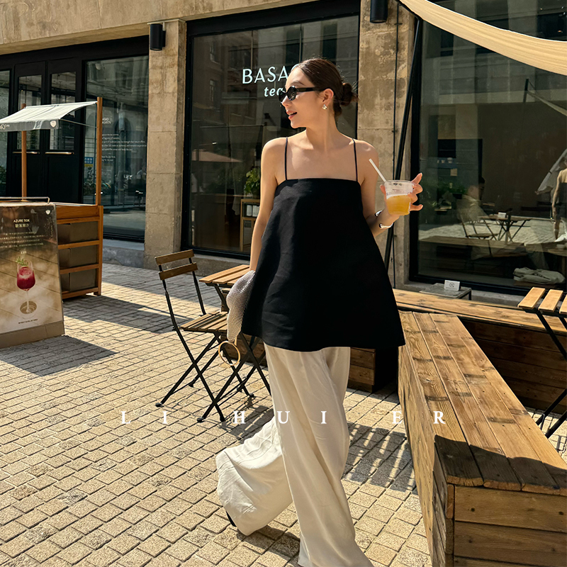 Lihuier Li Hui'Er Inverted Dream Vest Women's Summer Outerwear High-End Island Style Stunning Black Camisole Top Lihuier Li Hui'Er Inverted Dream Vest Women's Summer Outerwear High-End Island Style Stunning Black Camisole Top
