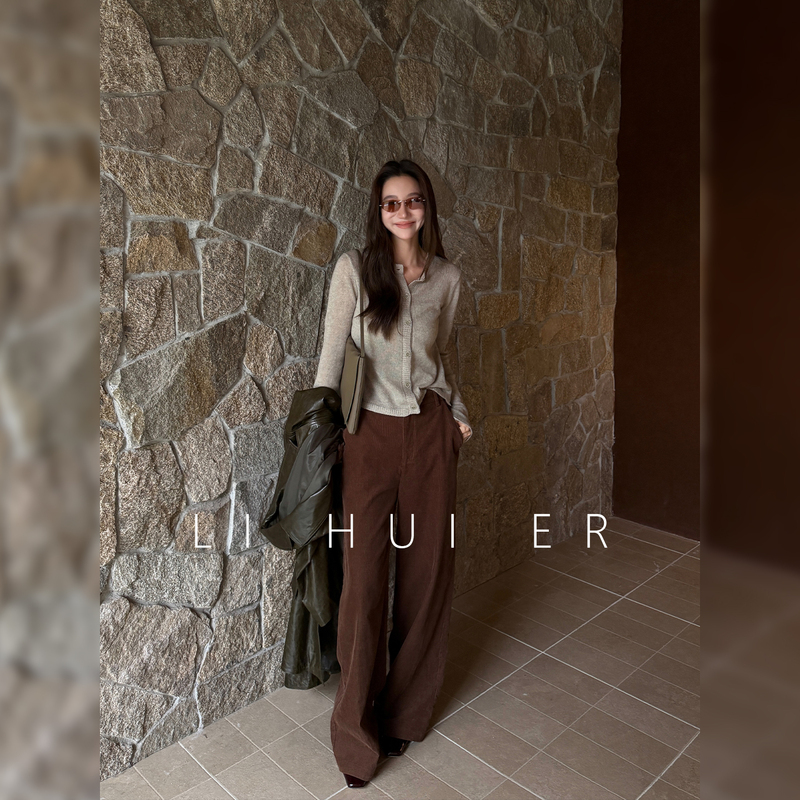 Lihuier [Capri Town] 100% Cotton Corduroy Retro Vintage Straight-Leg Pants for Autumn