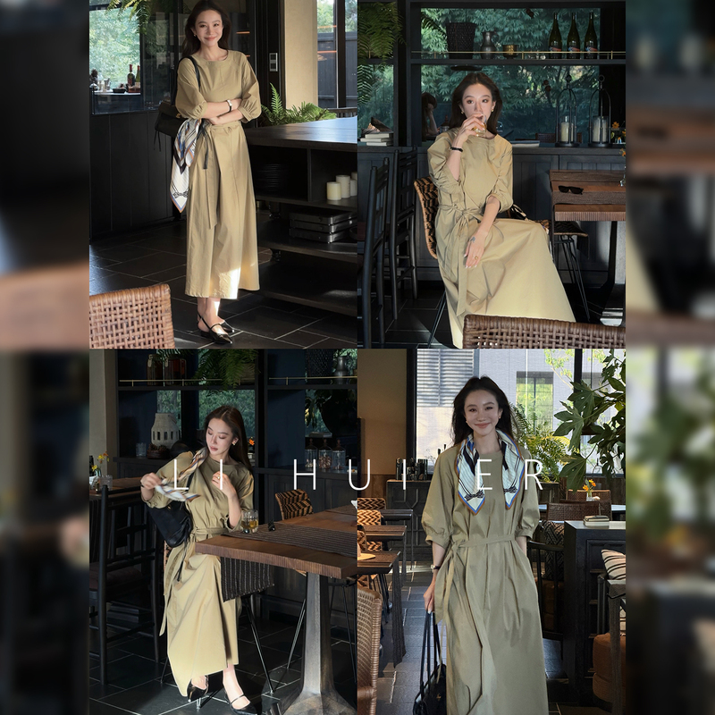 Lihuier Li Hui'Er Robe Style Cardigan Vintage Wabi-Sabi Minimalist Khaki Dress Commuting Tie-Waist Trench Coat Dress Lihuier Li Hui'Er Robe Style Cardigan Vintage Wabi-Sabi Minimalist Khaki Dress Commuting Tie-Waist Trench Coat Dress