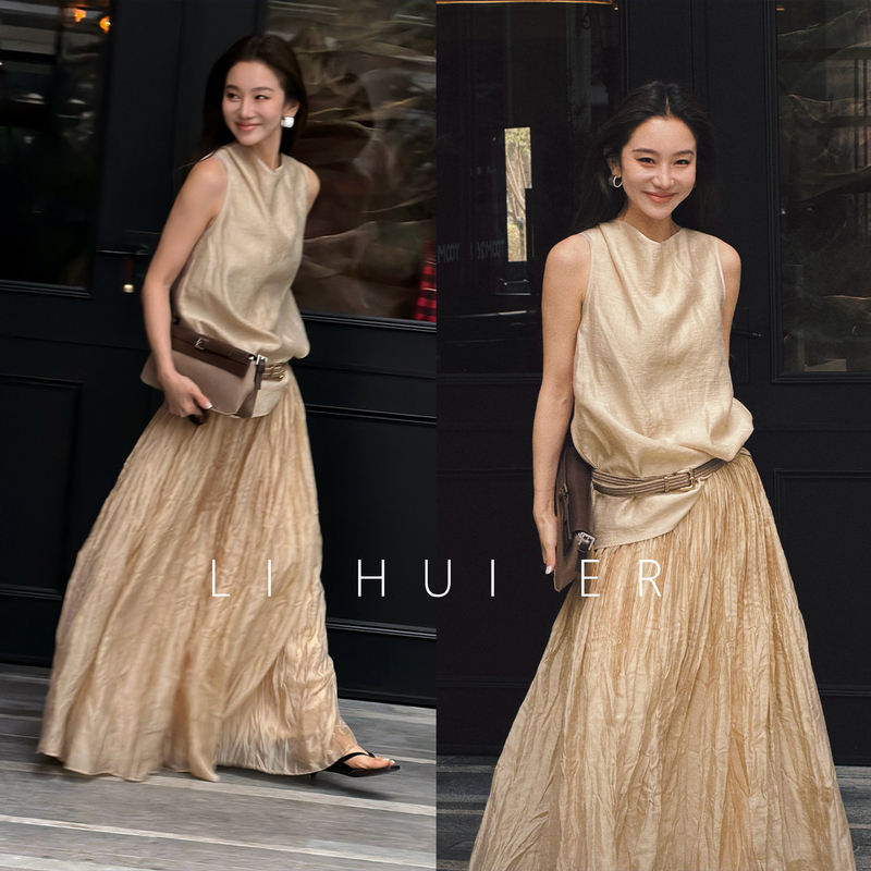 Lihuier Li Hui'Er Suspension Wind Stunning Vintage Tulle Skirt Half Skirt Spring and Summer Puffy Fairy Pleated Long Skirt for Women