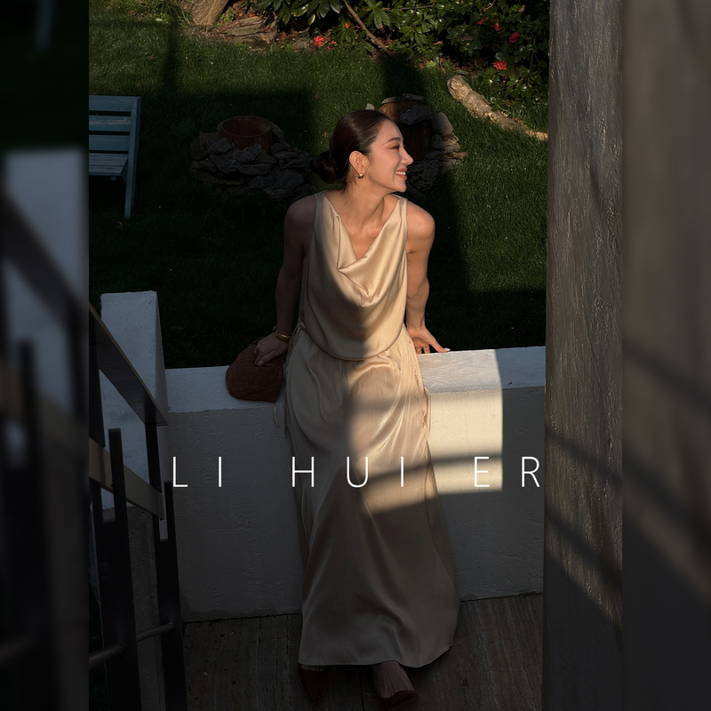 Lihuier Li Hui'Er Xiaoshan Jueming French-Style Sleeveless Dress for Women with a Swing Collar, Slimming One-Piece Long Dress for Women