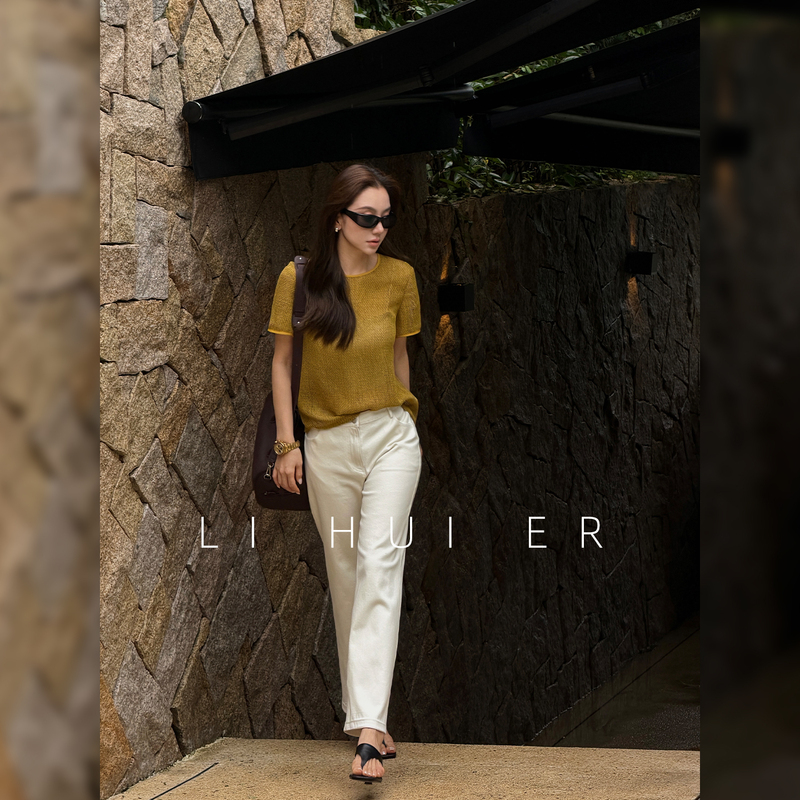Lihuier Li Hui'Er Feng Chu Summer Style Elegant Casual Slimming Drapey Minimalist Straight White Jeans for Women Lihuier Li Hui'Er Feng Chu Summer Style Elegant Casual Slimming Drapey Minimalist Straight White Jeans for Women