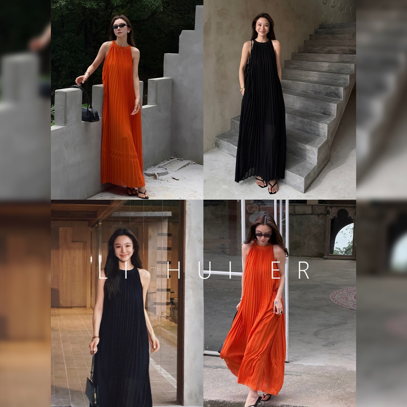 Lihuier Joseph's Lullaby Summer Organ Pleated Long Sleeveless Dress Women's Tank Dress Lihuier Joseph's Lullaby Summer Organ Pleated Long Sleeveless Dress Women's Tank Dress