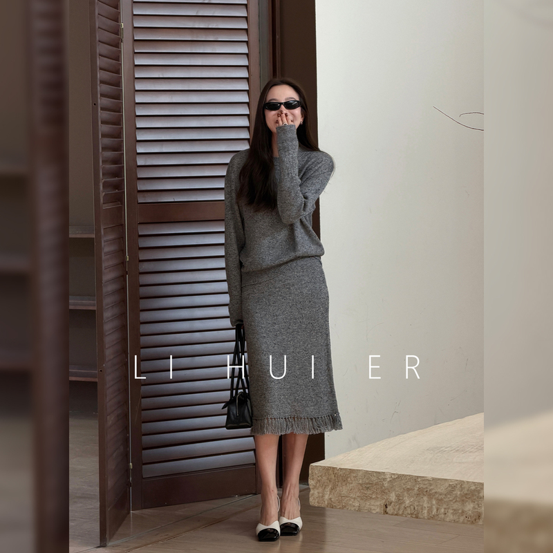 Lihuier [Gray Is Also Gentle] Autumn and Winter Gray Wool Slim-Fit Relaxed Knit Suit for Commuting