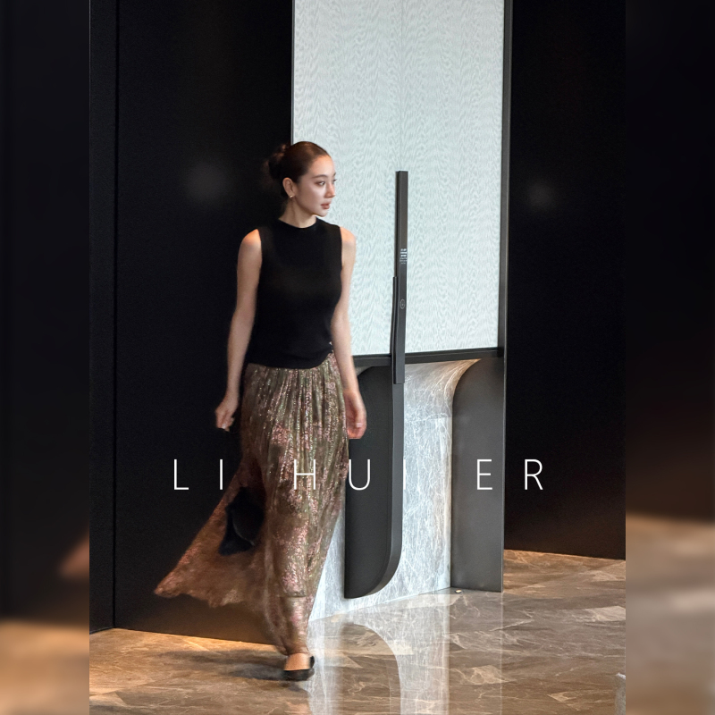 Lihuier Li Hui'Er Summer Green Mulberry Silk Skirt Women's Summer Vintage Print Long Skirt Lihuier Li Hui'Er Summer Green Mulberry Silk Skirt Women's Summer Vintage Print Long Skirt