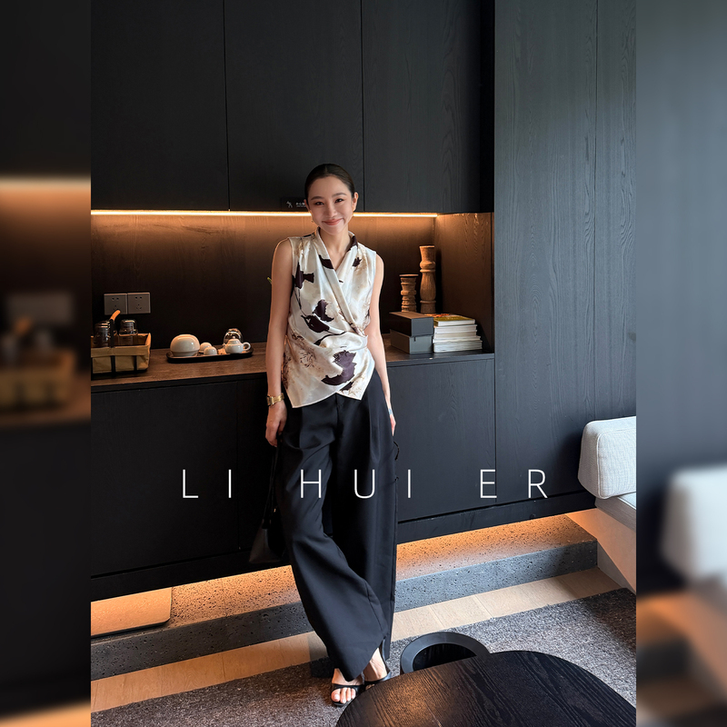 Lihuier Li Hui'Er Guanlan 100% Acetate Summer Satin Tie-Up Ink Painting Print Sleeveless Top Vest Lihuier Li Hui'Er Guanlan 100% Acetate Summer Satin Tie-Up Ink Painting Print Sleeveless Top Vest