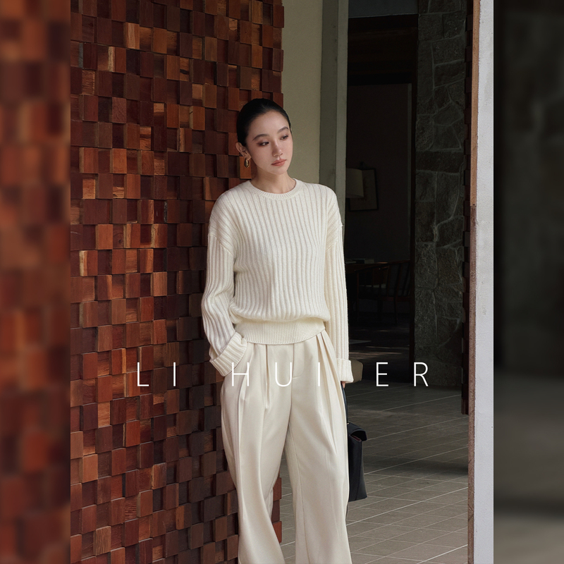 Lihuier [Fair Isle Sunny Window] Autumn and Winter Merino Wool Cashmere Beige Pullover Knit Sweater for Women