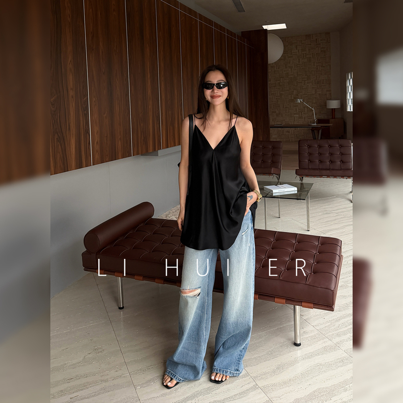 Lihuier [Blue Postman] Light-Colored High-Waisted Wide-Leg Pants for Women, Spring Style, American Retro Jeans