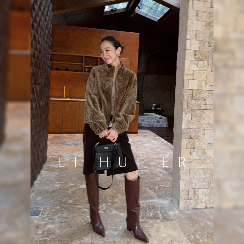 Lihuier Li Hui'Er Corridor Sound Pattern 100% Wool Leather Water Ripple Sheepskin Fur Coat Leather and Fur Integrated Lihuier Li Hui'Er Corridor Sound Pattern 100% Wool Leather Water Ripple Sheepskin Fur Coat Leather and Fur Integrated