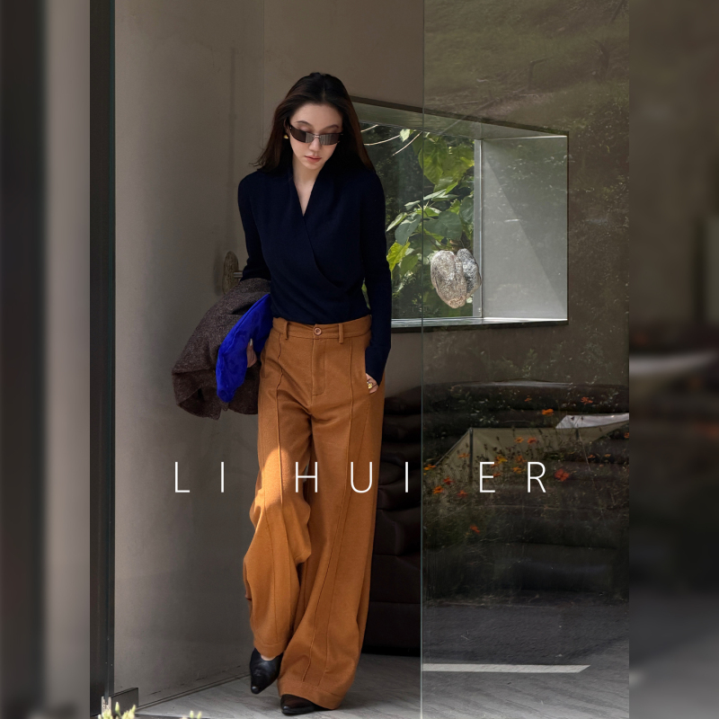 Li Hui Er [Xicen] Winter Design Retro Caramel Color Casual Loose Wide-Leg Long Pants for Women