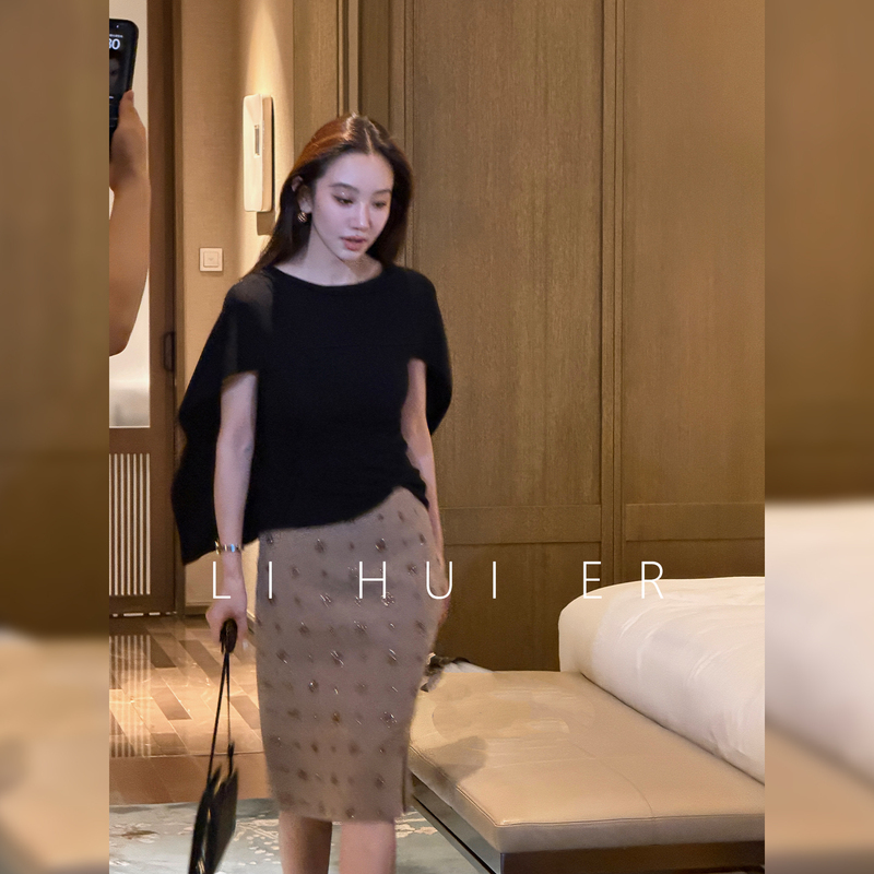 Lihuier [Song of the Night] 100% Tencel Cape Shawl Elegant Black Knitted Sweater Top