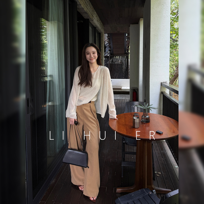 Lihuier [Early Autumn Notes] Autumn Style Sheep Wool and Alpaca Wool Knitted Cardigan and Vest Two-Piece Set