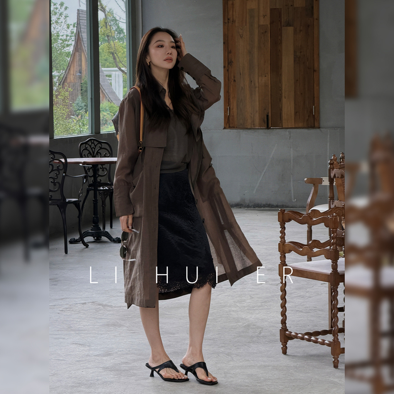 Lihuier [Summer in Southern France] 2026 Summer British-Style Relaxed Mid-Length Trench Coat for Women