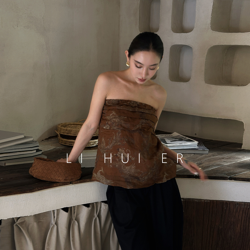 Lihuier [Zhu Yan] Chinese-Style Strapless Tube Top for Women, Unique and Non-Repetitive Design