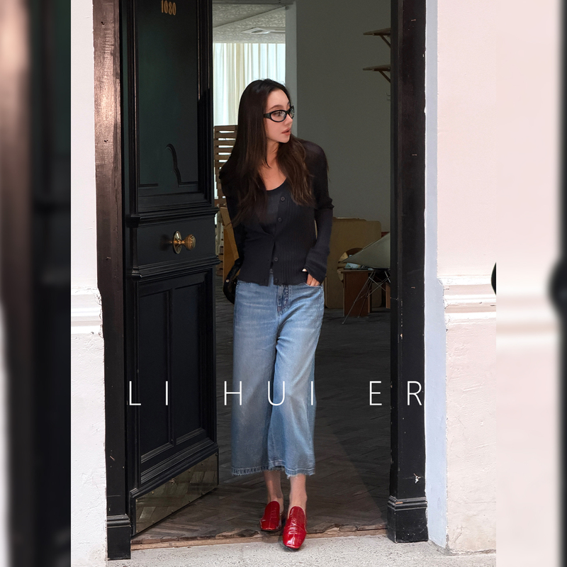Lihuier [Monsoon Dawn] Summer Denim Blue Washed American Retro Straight-Leg Jeans for Women