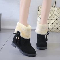 Boots with Velvet Heel Womens Boots Zip Winter Winter Boots Snow Princess Womens Fur Ball Boots Womens Shoes Mid-Tube Mid-Cotton Shoes