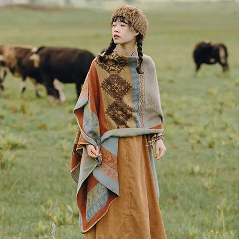 Knitted Shawl Ethnic Style Grassland Travel Oversized Shawl Blanket Scarf Chaka Salt Lake Bohemian Style