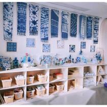 Kindergarten environmentally friendly blue dyed fabric tie-dye themed gauze cloth B&B gauze curtain decorative background cloth scarf cloth