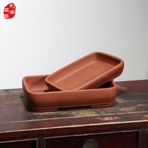 Absorbent stone tray rockery hydroponic purple sand flower tray shallow basin rectangular bonsai ceramic basin absorbent stone pot flower pot holder
