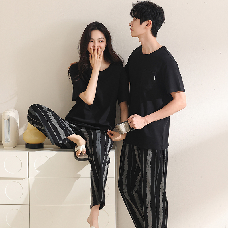 New Couple Pajamas, One for Men and One for Women, Summer Pure Cotton Short-Sleeved Long Pants, Thin, Loose, Casual, Can Be Worn Outside, Home Wear New Couple Pajamas, One for Men and One for Women, Summer Pure Cotton Short-Sleeved Long Pants, Thin, Loose, Casual, Can Be Worn Outside, Home Wear