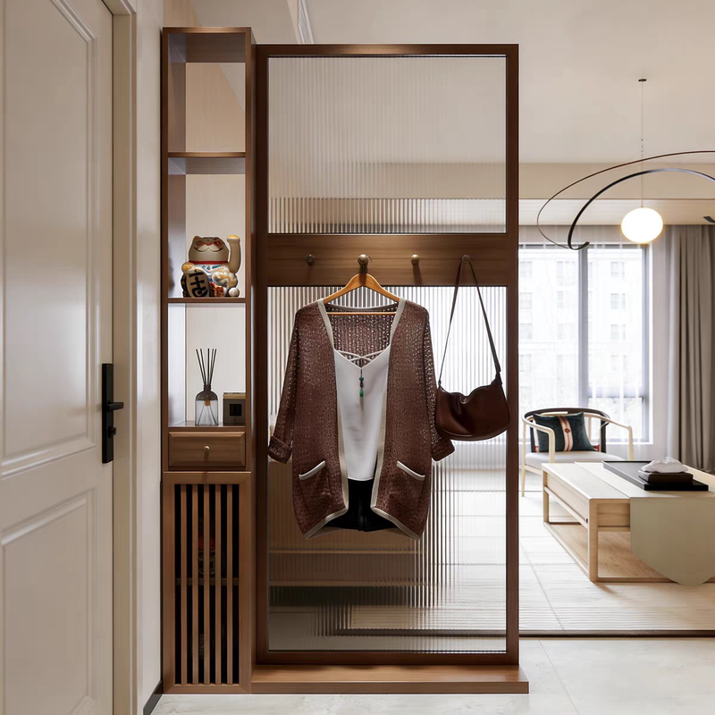 2026 New Model Glass Screen Partition Cabinet for Living Room Entrance, Facing the Door, Simple Modern Solid Wood Integrated Coat Rack