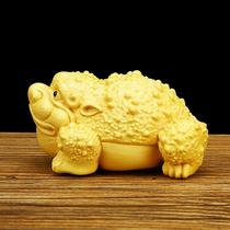 Gold wood carving three-legged toad semi-handmade solid wood poplar crafts business gifts auspicious small ornaments handle pieces