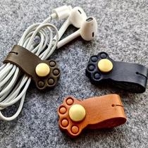 New creative cute cat paw pattern button cable winder headphone data cable organizer leather portable cable