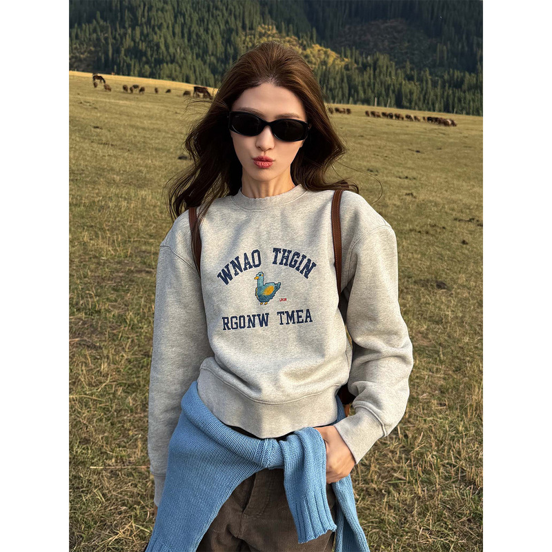 Fiery Fire【Go, Go, Go!】Gray Sweatshirt for Women, 2026 New Style, Relaxed and Lazy Style Letter Print Jacket