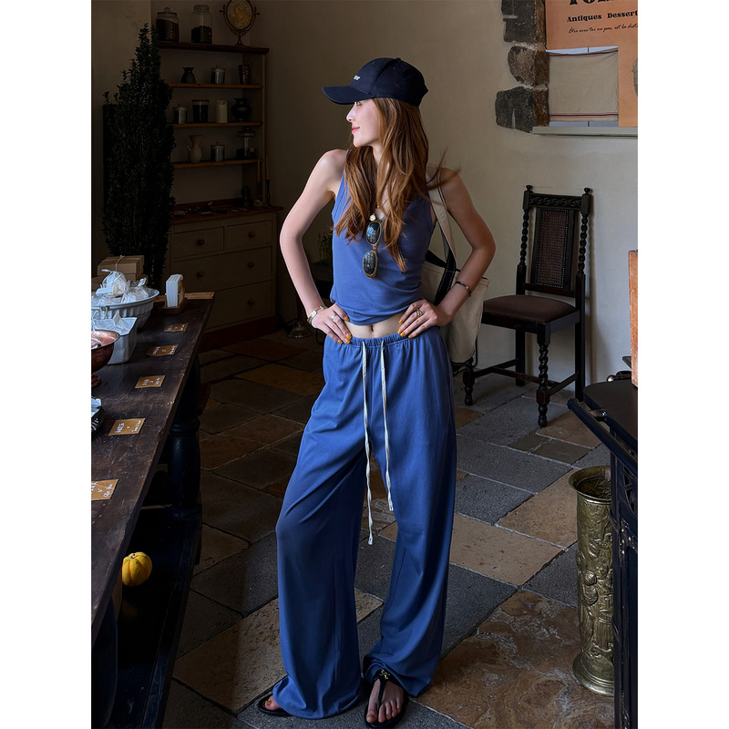 Fiery Fire【Up Up】Korean-Style Klein Blue Lazy Two-Piece Set for Women, New Casual Versatile Fashion Outfit Fiery Fire【Up Up】Korean-Style Klein Blue Lazy Two-Piece Set for Women, New Casual Versatile Fashion Outfit