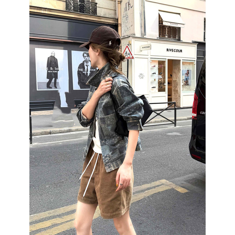 Chihuo Fire [Short Corduroy] Khaki Corduroy Shorts for Women New Vintage Casual Fashion Mid-Length Pants
