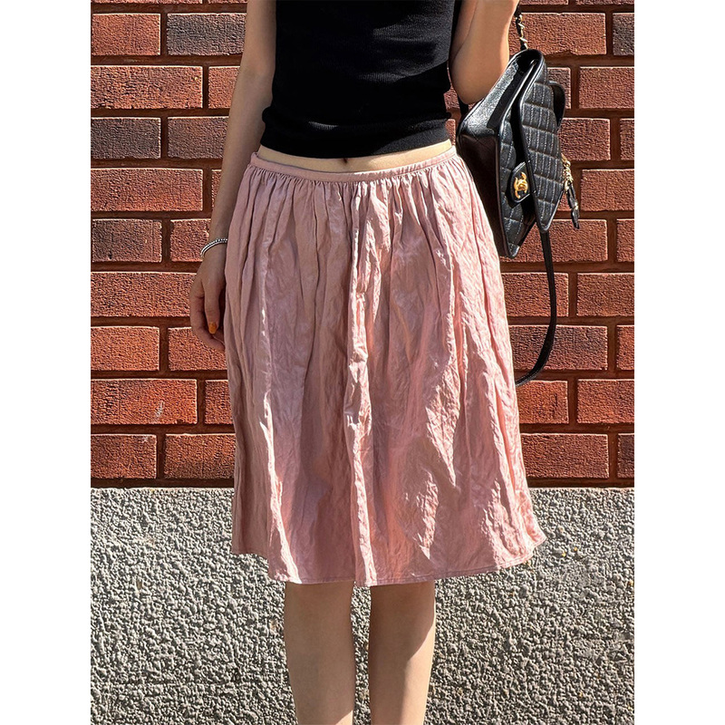Fiery Fire [Waltz] Gentle Wind Pink Pleated A-Line Mid-Length Skirt for Women Vintage Style Skirt for Summer